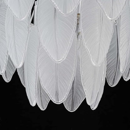 LumFurn 6-Light Glass Chandeliers, Modern 3-Tier Pendant Light Fixture for Dining Room, Living Room, D17.7 x H19~51 Inch Adjustable Height, Frosted Feather-Shaped Glass Shade & Chrome Finish Frame