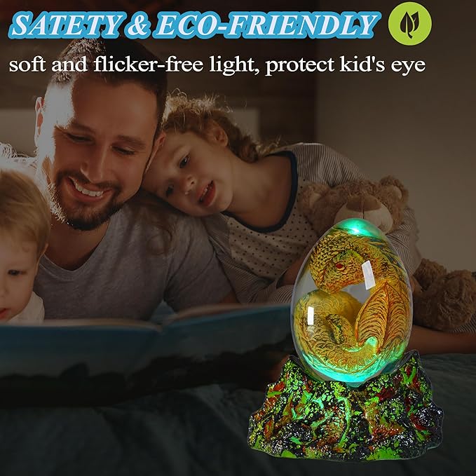 Dragon Night Light, Resin Dragons Lamp with Upgraded Volcanic Lava Base, Remote 16 Colors Flashing RGB Dimmable for Birthday Xmas Cool Figurines Dragon Gifts for Room Decor Boys Girls