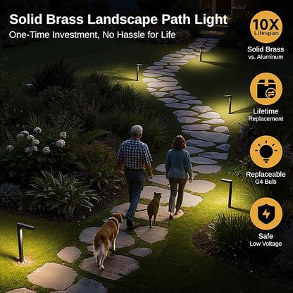 Gardenreet Landscape Path Lights Brass, 12V Low Voltage Pathway Lights Wired, Outdoor Garden Lights LED Waterproof, L Shape Black for Yard Walkway Driveway with 3W 270LM 2700K G4 Bulb