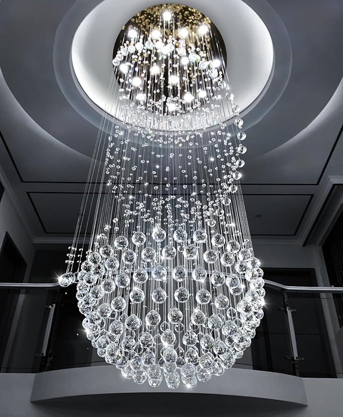 D40'' x H120'' Crystal Chandelier for Entryway High Ceiling Chandeliers Glam Chandelier Modern Large Raindrop Chandeliers LED Dimmable Light Fixtures for Staircaes Foyer Living Room Gold