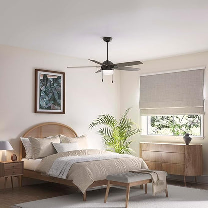 Hunter Ceiling Fan with LED Light - Black Ceiling Fan with Pull Chain, For Bedroom or Living Room, Standard Mount, No Remote, 5 Blades, Includes Bulbs - Anisten (Noble Bronze, 52 inch)