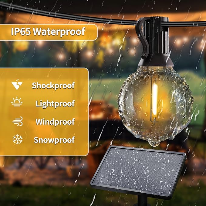 SANBEN Solar String Lights Outdoor with Remote, 50ft 25 Bulbs Solar Powered Patio Lights Waterproof, Dimmable & Timer, G40 LED Solar Lights for Camping Deck Backyard Garden Fence