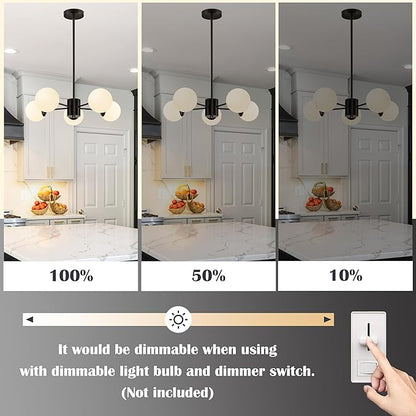 Bagood 5-Light Globe Sputnik Chandelier Mid Century Sputnik Chandeliers Modern Black Globe Pendant Light Matte Black Finished with White Frosted Glass Lampshade for Dining Room Bedroom Kitchen