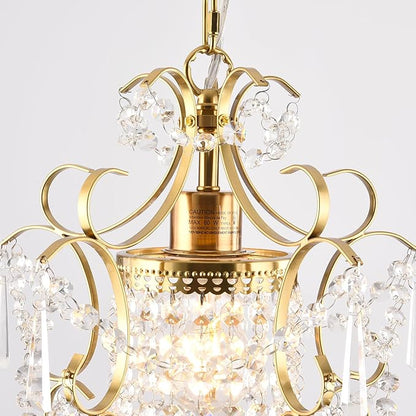 Modern Gold Mini Chandelier, Crystal Light Fixtures Ceiling Mount 1 Light Small Crystal Chandeliers for Bedroom Elegant Crystal Pendant Lighting for Girls Room Dining Room Closet Kitchen Island