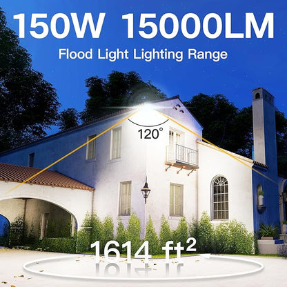 Leddictive 2 Pack LED Flood Lights Outdoor, 150W 15000LM Super Bright Floodlight Outside Work Light with 5.9FT Plug, IP65 Waterproof 6000K Outdoor LED Flood Light for Garage, Yard, Lawn, Garden
