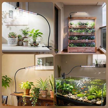 Grow Light for Indoor Plants, 5700K Full Spectrum Clip-On Plant Light with 60 LEDs, 5 Dimmable Levels, Auto On/Off 4/8/12/18H Timer, 360° Gooseneck for Seedlings & Succulents