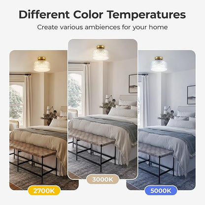 Semi Flush Mount Ceiling Light Gold, Upgraded Larger Vintage Glass Pendant Lamp Shade, Modern Farmhouse Light Fixture for Hallway Corridor Kitchen Entryway Bedroom, Bulb Not Included