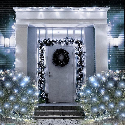 Pooqla 610 LED Christmas Net Lights, 34.5x5ft Outdoor Mesh Lighting, 8 Modes Waterproof Connectable Twinkle Strings for Bushes Yard Decor, Cool White