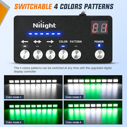 Nilight 162 LED Traffic Advisor Strobe Light Bar 2-in-1 Green White Emergency Warning Hazard Lights with Controller 4 Switchable Color 36 Flash Pattern for Trucks Cars Tow Plow Construction Vehicles
