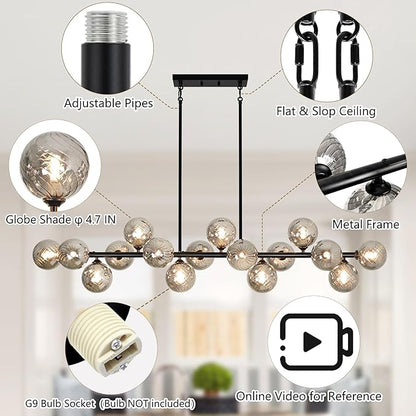 55" Linear Chandeliers for Dining Room Light Fixture 16 Lights Large Sputnik Chandelier Modern Chandelier Smoke Grey Swirled Globe Farmhouse Chandelier Island Lights for Kitchen