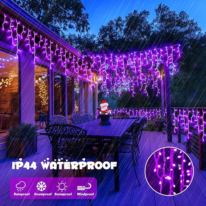 JMEXSUSS Purple Christmas Lights Outdoor, 800 LED Purple Icicle Lights Outdoor Waterproof, 8 Modes String Light Plug in for Fireplace Tree Garden Patio Halloween Decor
