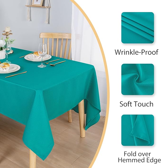 Hiasan 60 X 102 Inch Rectangle Textured Tablecloth - Waterproof Spillproof Antiwrinkle Jacquard Table Cloth for Kitchen and Dining Dinner, Outdoor Picnic, Holiday and Parties, Turquoise