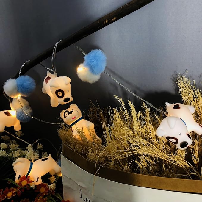 1.65M Cute Animal Bichon Frise Shape 10 Led Fairy Lights Painted Dog String Lights USB Powered for Halloween Christmas Thanksgiving Home Party Children Kids Bedroom Decoration (Bichon Frise)