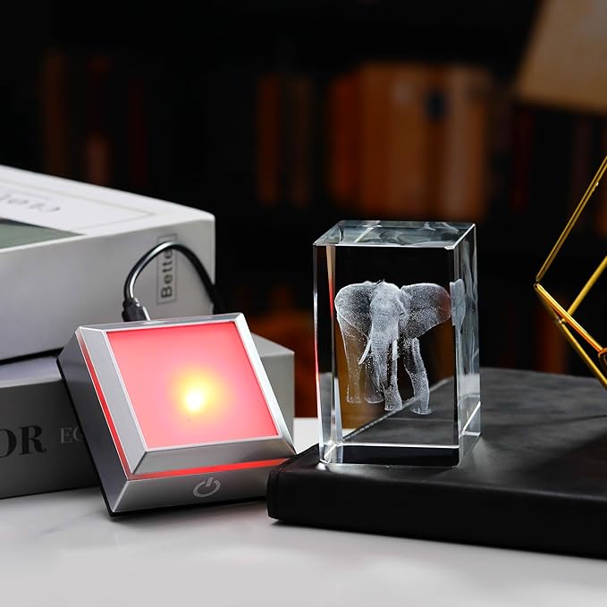 3D Crystal Elephant Gifts - Crystal Figurines for Women & Men - Home Office Decor & Night Light