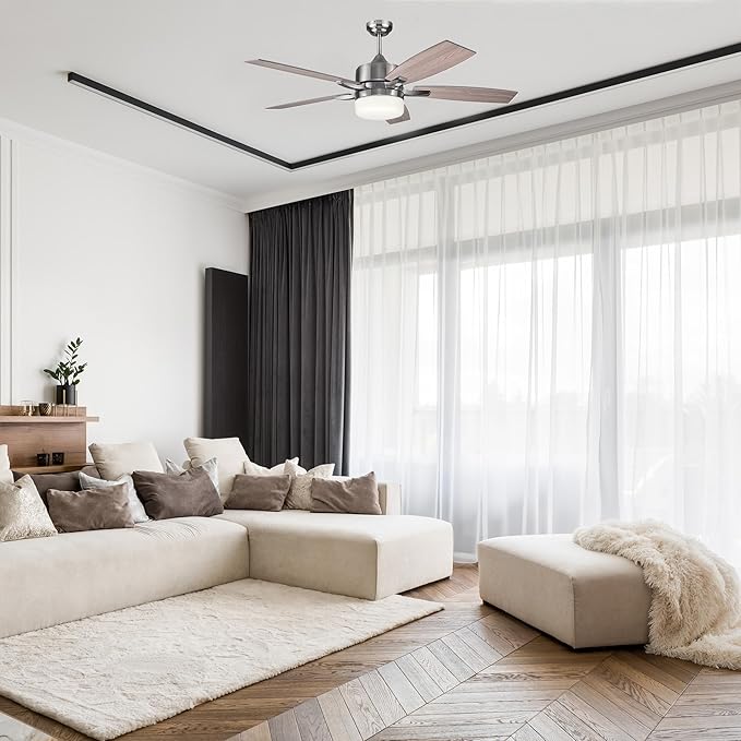 Design House 156621-BN Grayson 52-inch Five Blade Contemporary Indoor Ceiling Fan with LED Light Kit and Remote Control, Brushed Nickel