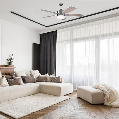 Design House 156621-BN Grayson 52-inch Five Blade Contemporary Indoor Ceiling Fan with LED Light Kit and Remote Control, Brushed Nickel
