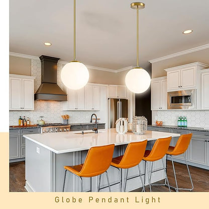 Bagood 10" Globe Pendant Light Gold 2 Pack Mid Century Pendant Light Globe Pendant Lights Kitchen Island Brushed Brass Finished with Milk Glass Adjustable Ceiling Light Fixtures for Dining Room Bar