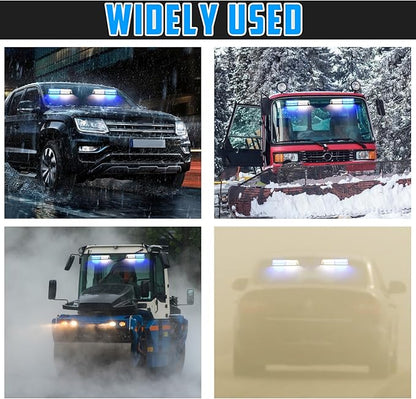 2-in-1 Blue & White LED Windshield Dash Strobe Lights, 2 x 8.4 Inch Window Interior Light, 26 Modes 12/24V Emergency Traffic Advisor Front/Rear Window Dash Strobe Lights for Trucks Vehicles