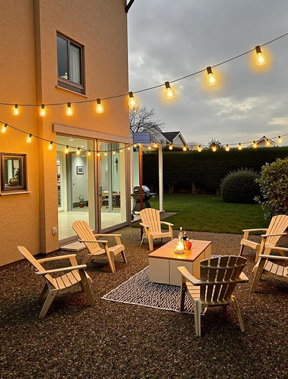 Larkvue 50FT(2x25FT) Solar String Lights Outdoor with Remote, Waterproof Dimmable 3 Modes Patio Lights with 20+2 LED G40 Bulbs for Cafe Bistro-Black