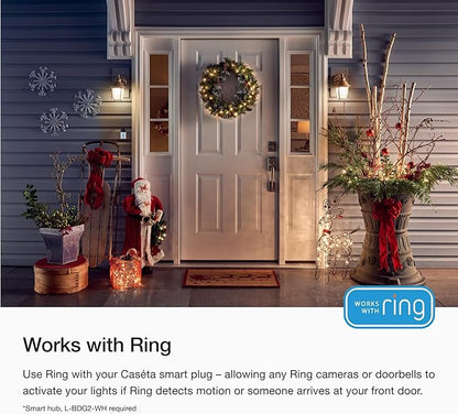 Lutron Caséta Outdoor Smart Plug On/Off Switch Holiday Light Starter Kit with Smart Hub and Pico Remote | Compatible with Alexa, Google Assistant, Ring, Apple Home | for String Lights and Inflatables