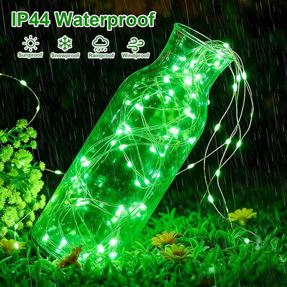 QITONG Green Solar Fairy Lights, 2 Pack Each 66ft 200 LED String Light Outdoor Waterproof, Silver Wire Christmas Twinkle Mini Lights with 8 Modes
