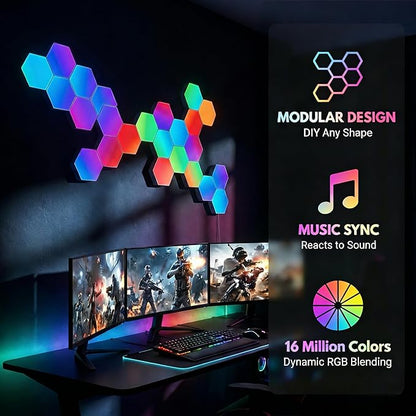 TISOFU 20 Pack Hexagon Lights LED Wall Panels, RGB Gaming Lights with APP/Music Sync & Remote, DIY Smart Modular Hexagonal Honeycomb Glide Hex Tiles Panel, Bedroom Party Decor Gifts
