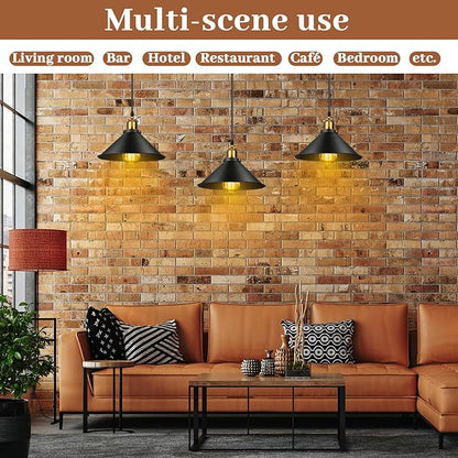 Retisee Black Industrial Pendant Light Vintage Metal E26 Base Hanging Light Rustic Dome Pendant Lamp Fixture Farmhouse Kitchen Hanging Ceiling Lamp for Dining Room Bedroom Hallway Bar (12 Pcs)