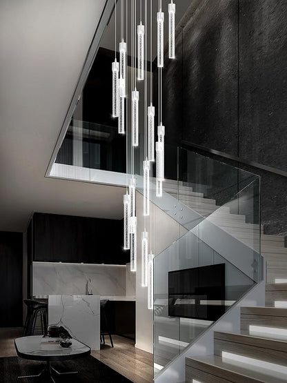 ykolupty H125'' Modern Crystal Chandelier 18-Lights Large Foyer Chandelier Crystal Pendant Ceiling Light for Staircaes Hallway Entrance Silver