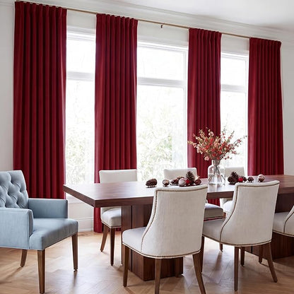 StangH Red Curtains 90 inches Long Luxury Super Soft Velvet Theater Curtains Back Tab Thermal Insulated Room Darkening Privacy Panels for Living Dining Room, W52 x L90, 2 Panels