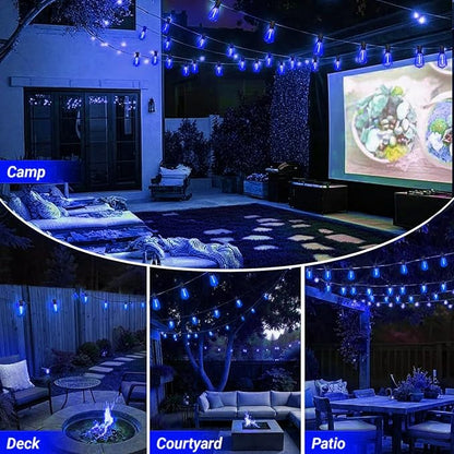 LAMPHOME 26Ft ST38 Outdoor String Lights, Blue Patio Lights with 12+1 ST38 Edison Bulbs, LED Shatterproof String Lights for Outside Bistro Christmas Patio Party Decorations