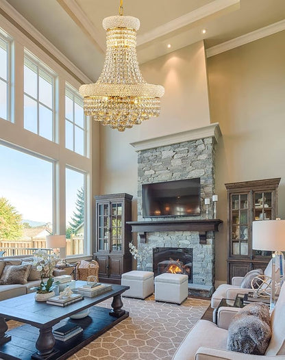 10 Lights Gold Finish Empire Crystal Chandelier Lighting for Dining Room Living Room Foyer Hallway Bedroom Entryway (Dia 18'')