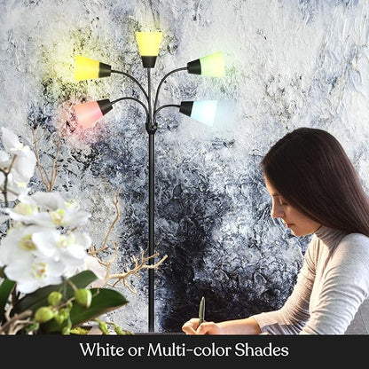 Brightech Medusa Modern LED Floor Lamp – Multi Head Floor Lamp for Living Rooms & Offices – Tall Lamp with Interchangeable Shade, Standing Lamp with 5 LED Bulbs for Hobbies - Black