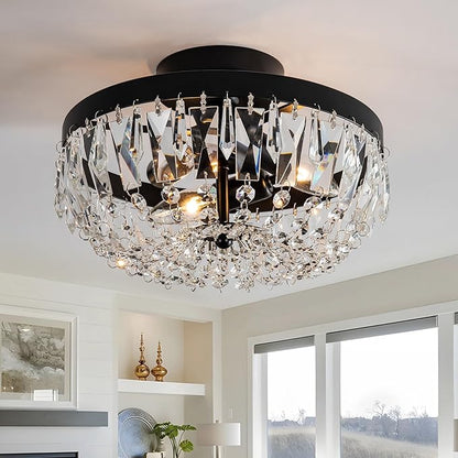 KSRYSZCQ Black Crystal Ceiling Light,10''Modern Ceiling Light Fixture Lamp 3 Light with E12 Base,Sturdy Craft & Aesthetic Design,Ideal for Dining Room,Kitchen,Bedroom