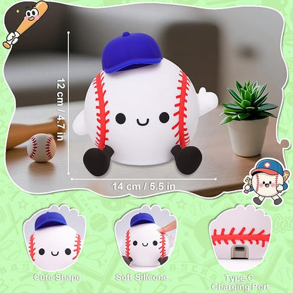 OkiyiD Baseball Night Light, Dimmable Silicone Touch Lamp with USB Rechargeable Soft Glow Bedside Lamp for Boys Bedroom Decor, Baseball Gifts for Boys Sport Fans Birthday Xmas