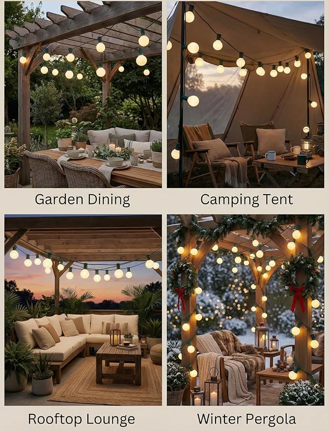 25FT G40 Frosted Christmas Lights,Globe Christmas Lights with 27 Frosted White Bulbs,Outdoor String Lights for Outside Indoor Garden Wedding Pergola Backyard Patio Xmas Tree Decor,Green Wire