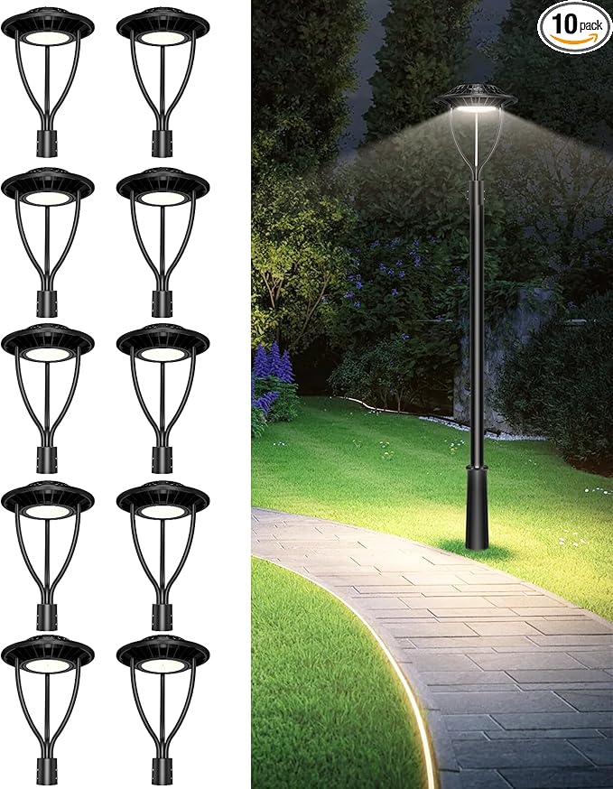 10 Pack LED Post Top Light ETL Listed 60W 48W 36W Adjustable 3CCT Adjustable Outdoor Pole Lights with Photocell IP65 Waterproof Post LED Fixture for Garden Yard Street Lighting