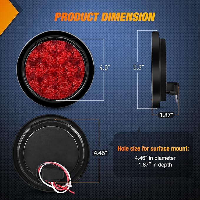 Nilight 4Inch Round Trailer Tail Light with flush Mount Grommets Plugs w/Mounting Brackets 2PCS Red Waterproof Stop Brake Turn Lights for RV Truck