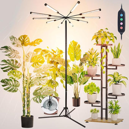 FECiDA 2026 8Head Grow Lights with Upgraded Stand, Big Coverage Grow Lights for Indoor Large Plants, Bonsai Tree, 4/8/12/16/20 Hr Timer, 72 Watt Power Draw, NO Need Adapter, 24"-76" Height Adjustable