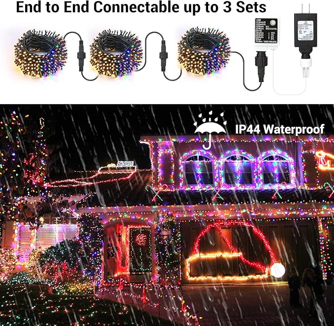 BrizLabs Christmas Tree Lights, 200 LED 65.67ft Color Changing Christmas Lights with Remote, 11 Modes Warm White & Multicolor Xmas Light, Connectable Dimmable Fairy Light for Indoor/Outdoor Home Party
