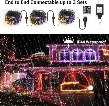 BrizLabs Christmas Tree Lights, 200 LED 65.67ft Color Changing Christmas Lights with Remote, 11 Modes Warm White & Multicolor Xmas Light, Connectable Dimmable Fairy Light for Indoor/Outdoor Home Party