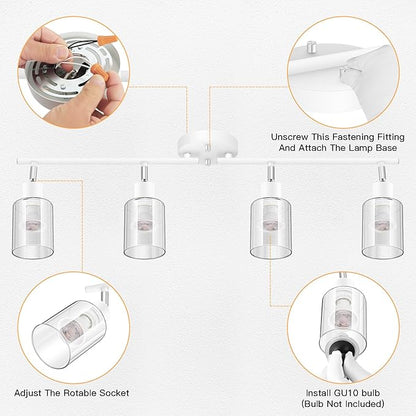 BoostArea 4-Light Bathroom Light Fixtures, White Modern Vanity Wall Lights with Clear Glass Shade, Flexibly Ceiling Light for Mirror Kitchen Living Room Hallway Cabinet Porch
