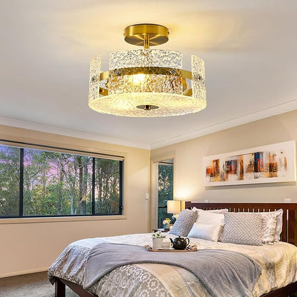 ZGLAOJT Semi Flush Mount Ceiling Light Modern Gold Celing Light Fixture 3-Light 12 Inch Acrylic Farmhouse for Kitchen Bedroom Hallway Dining Room.