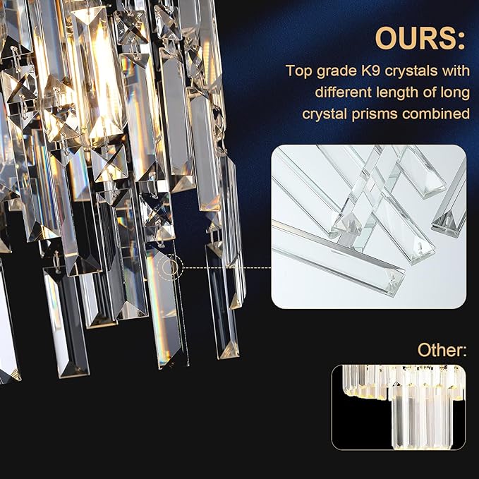 A AXILIXI Chrome Crystal Chandelier 7'' Small Kitchen Island Crystal Pendant Light Fixture Raindrop Flush Mount Hanging Chandelier for K9 Crystal Lights Fixture for Bedroom Kitchen Sink Dining Room