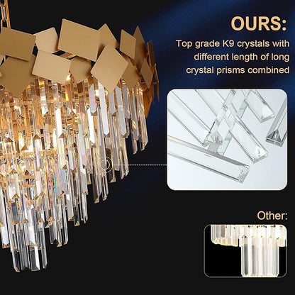 A AXILIXI Large Crystal Chandeliers 30'' Modern Gold Round Chandeliers for High Ceiling K9 6-Tier Large Brass Ceiling Chandelier Light Fixtures Luxury Chandelier for Staircase Foyer Living Room