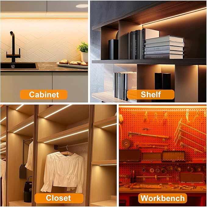 maylit Under Cabinet Strip Lighting Plug in 84in, Ultra Bright Small LED Light Bar, 2700K Warm White, Wired Lights for Kitchen Cabinet, Counter, Workbench, Desk, Closet, Shelf, Indoor
