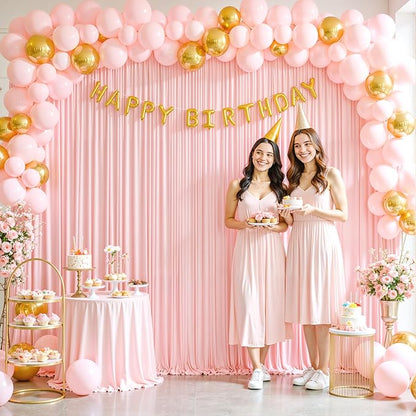 8 Panels Blush Pink Backdrop Curtain for Parties Wedding Wrinkle Free Pink Photo Curtains Backdrop Drapes Fabric Decoration for Baby Shower Birthday Party 40ft(W) x 10ft(H)