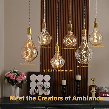 G125 Large Oversized LED Edison Bulb,5 Watt 400 Lumens 2200k Warm Yellow Unique Light Bulbs,Amber Glass E26 Base Huge Globe Vintage Decorative Dimmable Light For Bedroom Living Room Bar Cafe,2Pack
