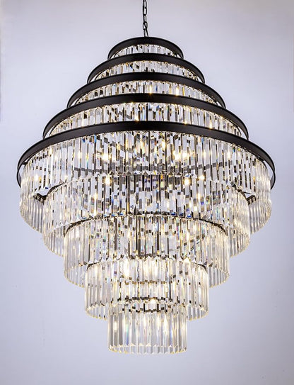 Wellmet Extra Large Crystal Chandelier, Black 9-Tier Luxury Crystal Chandelier, for Living Room, Dining Room, Porch, Entryway, Hallway, Restaurant, 40''W
