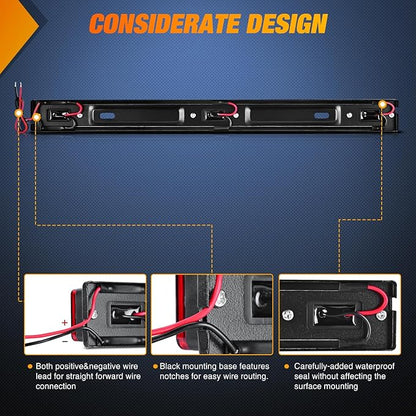 Nilight 9 LED Marker Tail Trailer Light Bar 14.2Inch 2 PCS Red Clearance Identification Running Mark ID Rear Stainless Steel Bracket for 12V Pickup Truck RV Boat
