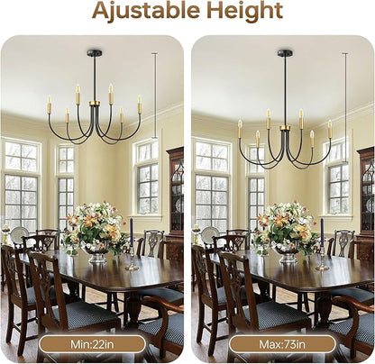 Dining Room Chandelier, ropelux 6-Light Black & Gold Farmhouse Light Fixtures Over Table, Hanging Height Adjustable Kitchen Island Lighting with E12 Base (Bulb not Included) for Foyer Bedroom Entryway